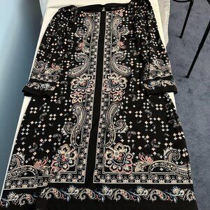 WHBM long sleeved black print dress